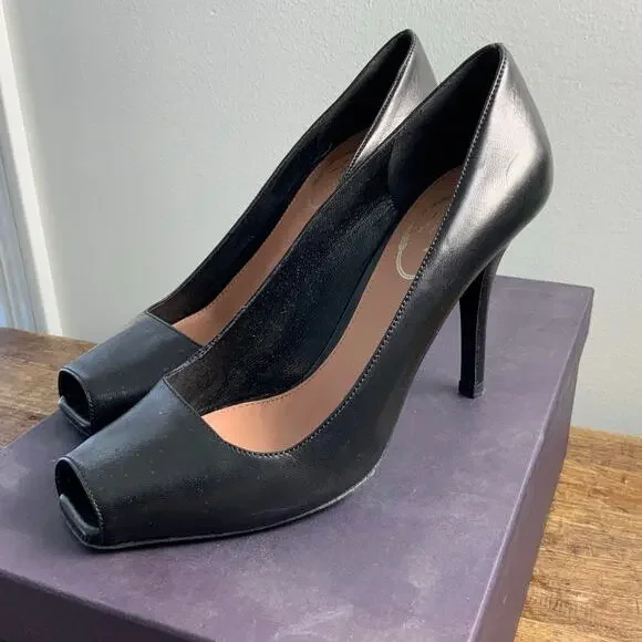 Prada Capretto Pretty Nero Authentic Black Peep Toe Pumps size 37.5